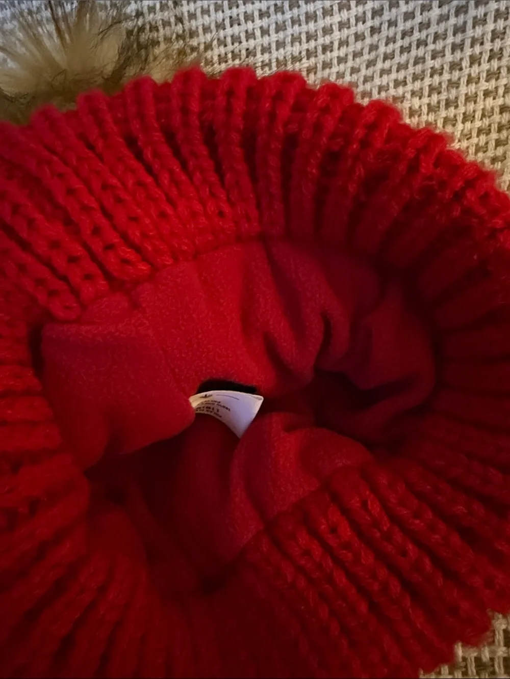 Locale Kids Red Cable-Knit Beanie with Faux Fur Pom